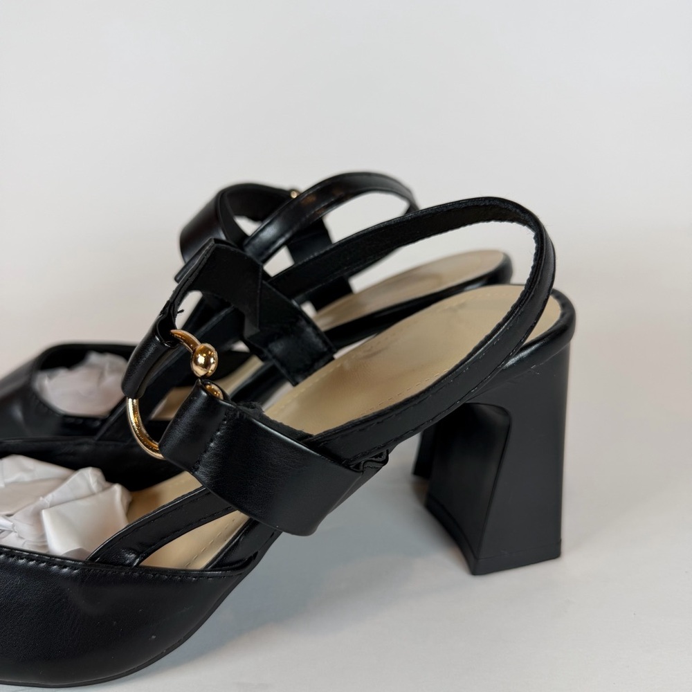 Black Pointed Toe Slingback Pumps High Block Heel | US Size 5.5 / 6 - Picture 2 of 13
